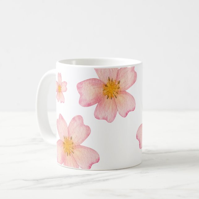 Rosa vattenfärg blommönster kaffemugg (Framsida vänster)