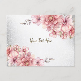 Rosa vattenfärg blommor Blank glimmer Modern Vykort