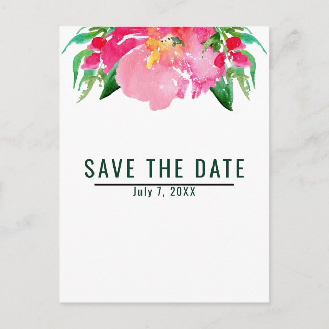 Rosa Vattenfärg Blommor Blommigt Sommar Spara datu Meddelande Vykort (Framsida)