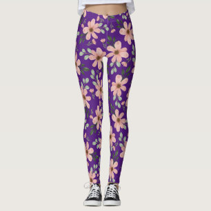 rosa vattenfärg blommor mönster leggings