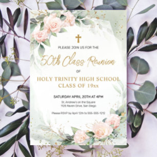 Rosa vattenfärg blommor religiös klassåterträff inbjudningar