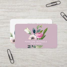 Rosa vattenfärg blomsterbukett minimalistisk paste visitkort