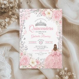  Rosa vattenfärg blush rosa silver Quinceañera  Inbjudningar