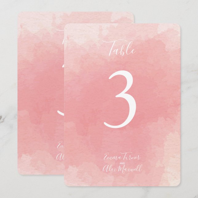 Rosa vattenfärg | Bordsnummer-kort Inbjudningar (Fram/baksida)