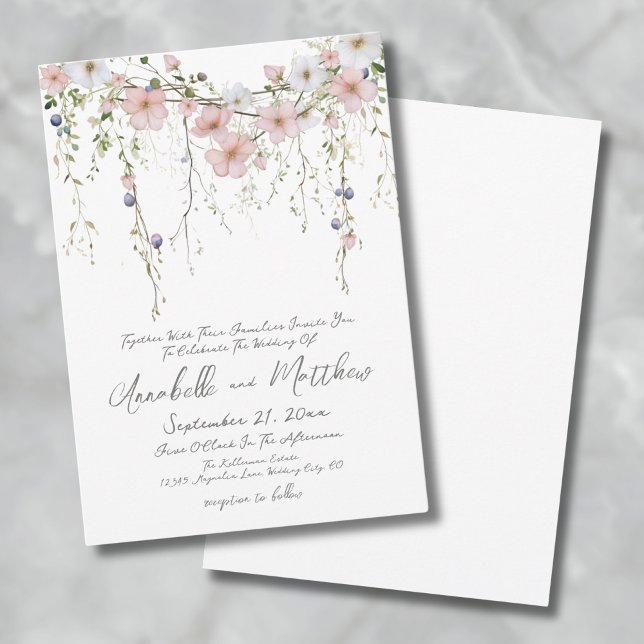  Rosa Vattenfärg Botaniska Blommigten Bröllop Inbjudningar (Blush Pink Watercolor Botanical Floral Wedding Invitation)