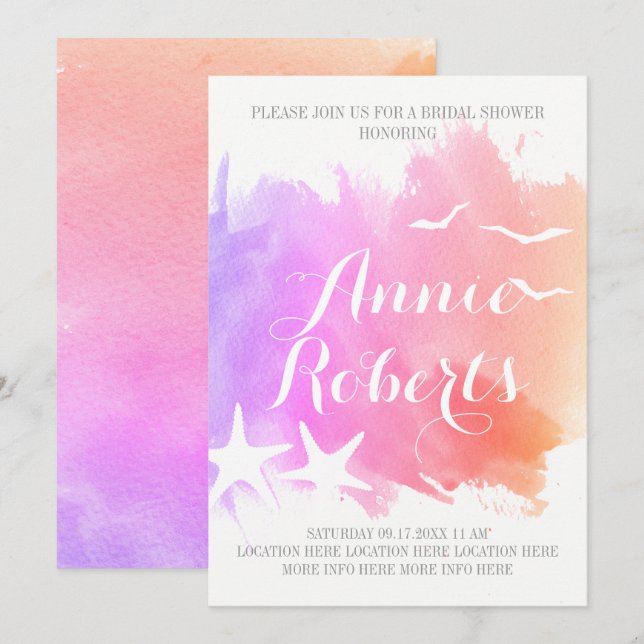 Rosa vattenfärg, bröllop möhippa inbjudningar (Fram/baksida)