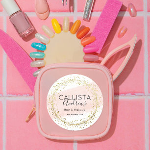 Rosa Vattenfärg Brushstroke Glitter Konfetti Salon Runt Klistermärke
