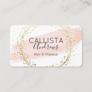 Rosa Vattenfärg Brushstroke Glitter Konfetti Salon Visitkort