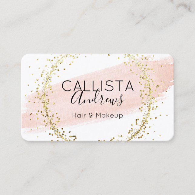 Rosa Vattenfärg Brushstroke Glitter Konfetti Salon Visitkort (Framsida)