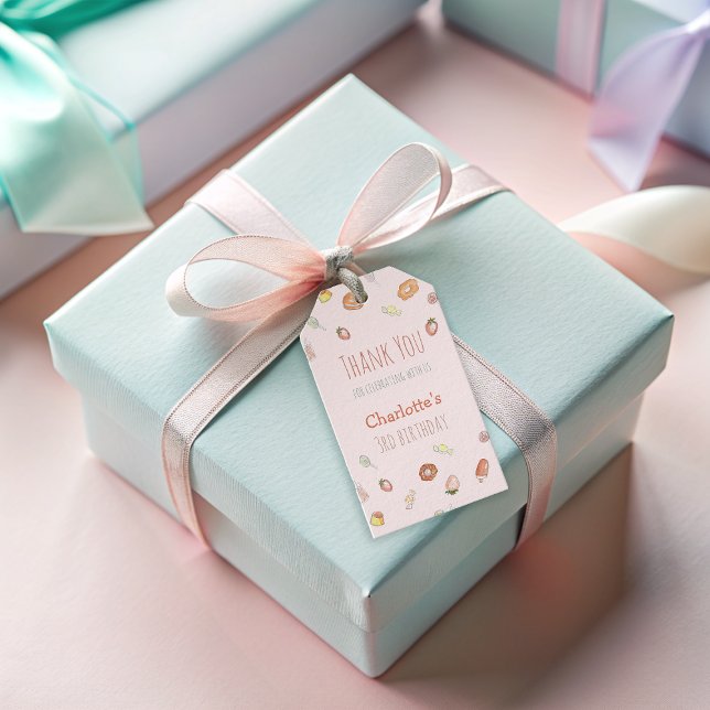 Rosa vattenfärg efterrätt mönster barnkalas presentetikett (Skapare uppladdad)