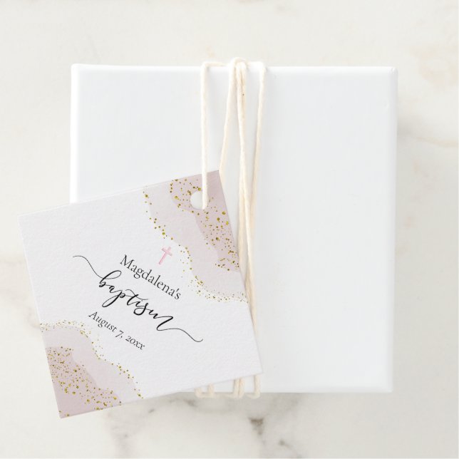 rosa vattenfärg | faux guld glitter Baptism Gåvor Etiketter (På plats)