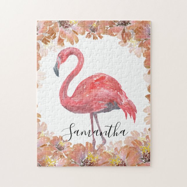 Rosa vattenfärg Flamingo . Jigszle Puzzle Pussel (Vertikal)