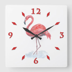 Rosa vattenfärg Flamingo . Stor klocka