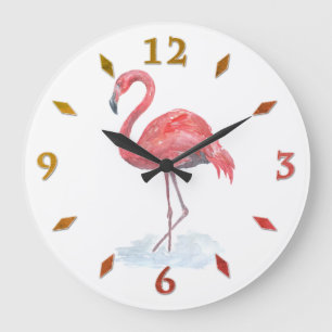 Rosa vattenfärg Flamingo . Stor Klocka