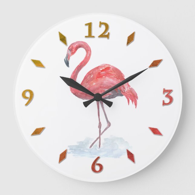 Rosa vattenfärg Flamingo . Stor Klocka (Framsida)