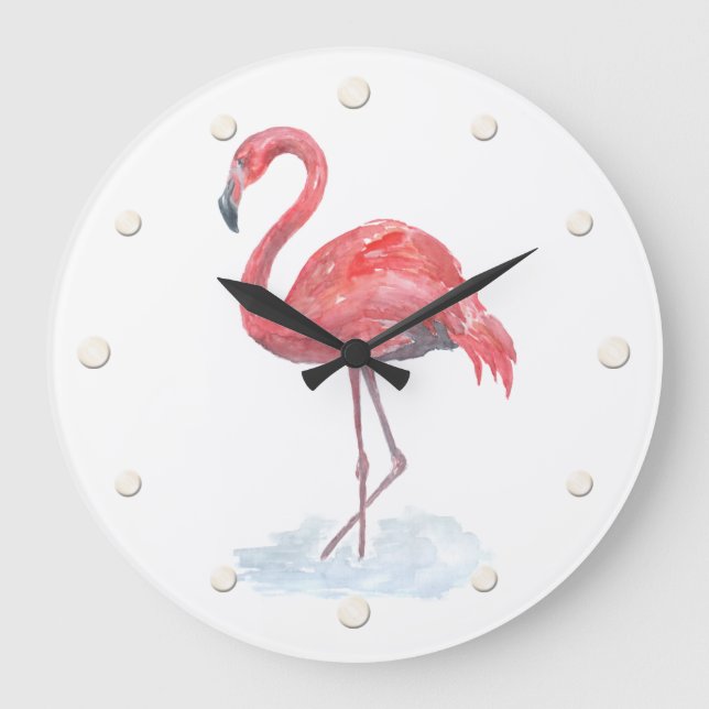Rosa vattenfärg Flamingo . Stor Klocka (Framsida)