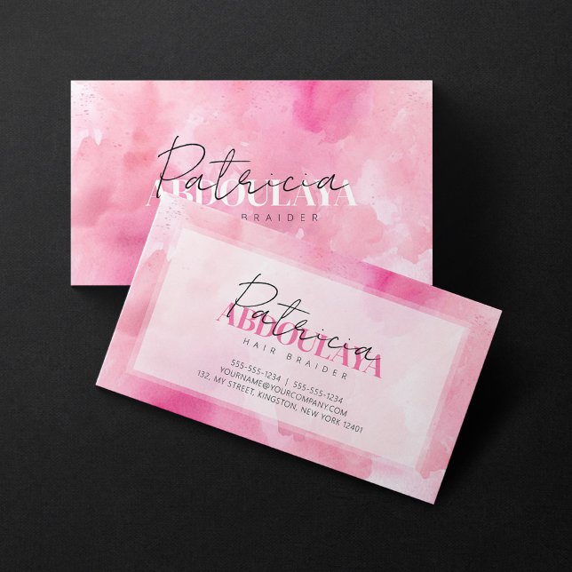 Rosa vattenfärg flätare script typografi visitkort (Skapare uppladdad)