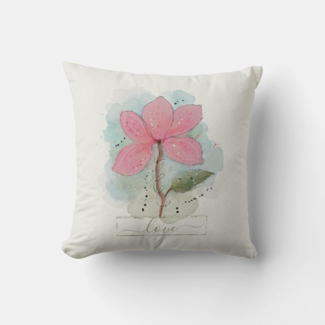 Rosa Vattenfärg Flower Kärlek Dekorativ kudde (Framsida)