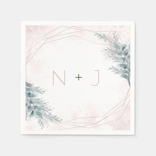  Rosa vattenfärg Geometric Botanical Bröllop Pappersservett (Framsidan)