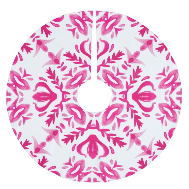 Rosa vattenfärg: geometrisk design av rutor. julgransmatta borstad polyester (Framsidan)