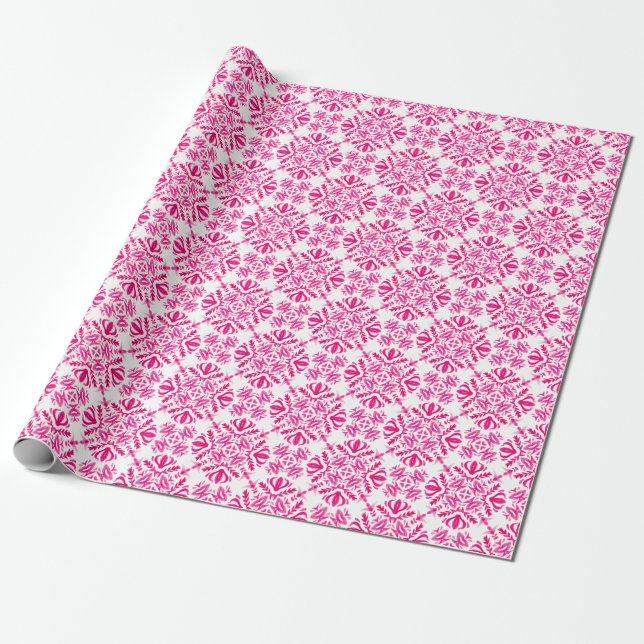 Rosa vattenfärg: geometrisk design av rutor. presentpapper (Utrullad)