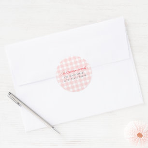 Rosa Vattenfärg Gingham Returadress Runt Klistermärke