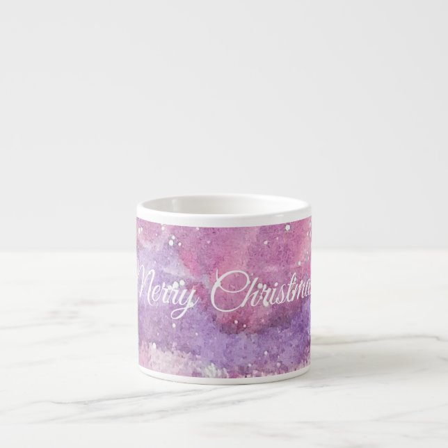 Rosa vattenfärg gnist glad jul espressomugg (Framsidan)