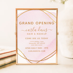 Rosa Vattenfärg Guld Circle Salon Reöppning Poster