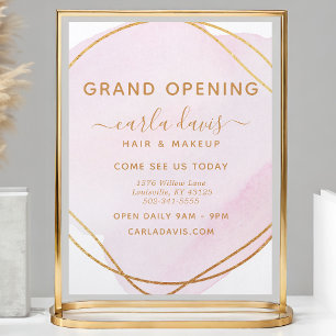  Rosa Vattenfärg Guld Circle Salon Reöppning Reklamblad