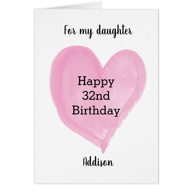 Rosa Vattenfärg Heart 32:a födelsedagen Hälsningskort (Framsidan)