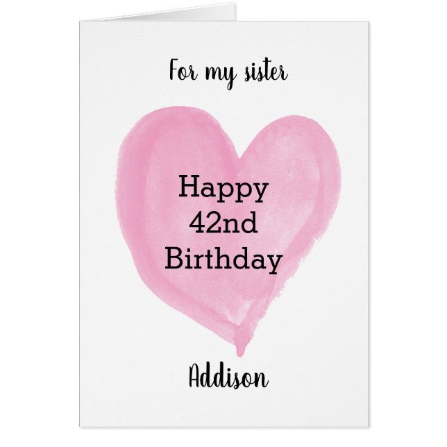 Rosa Vattenfärg Heart 42:a födelsedagen Hälsningskort (Framsidan)