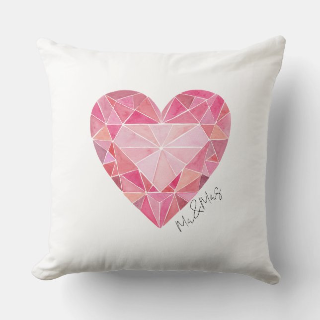 Rosa Vattenfärg Hjärtad Ädelsten Glam Diamant MR&M Kudde (Framsida)