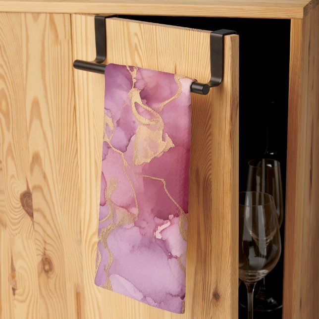 Rosa vattenfärg kökshandduk (Thirds Fold)