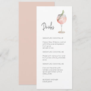 Rosa Vattenfärg Namnteckning Cocktail-meny Inbjudningar