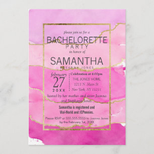 Rosa vattenfärg och guld- Bachelorette Inbjudningar