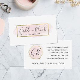  Rosa vattenfärg och modern Guld-geometrisk Chic Visitkort