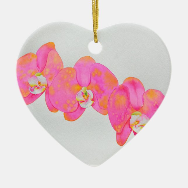 Rosa vattenfärg Orchid målarfärg tropiska blommigt Julgransprydnad Keramik (Framsidan)
