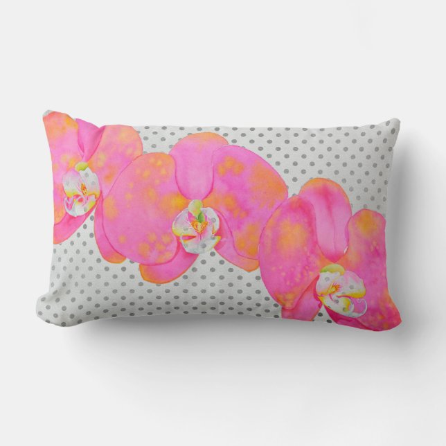 Rosa vattenfärg Orchid-målarpolkadot Lumbarkudde (Framsida)