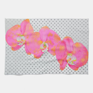Rosa vattenfärg Orchid-målning, polka dots Kökshandduk