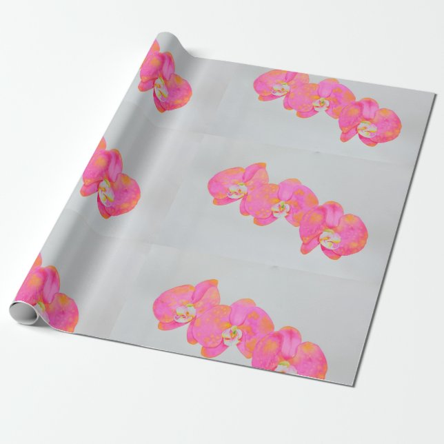 Rosa vattenfärg Orchid-målning Presentpapper (Utrullad)