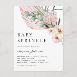 Rosa vattenfärg protea tropisk baby smullekaka inbjudan vykort