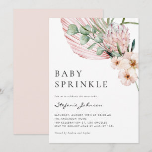 Rosa vattenfärg protea tropisk baby sprinkle inbjudningar