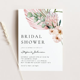 Rosa vattenfärg protea tropisk bröllopsdusch inbjudningar