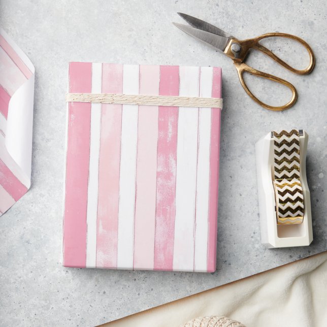 Rosa vattenfärg rand presentpapper (Pink Watercolor Stripe Wrapping Paper)