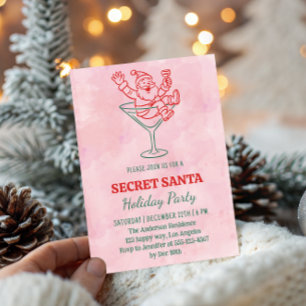 Rosa vattenfärg Secret Santa julfest Inbjudningar