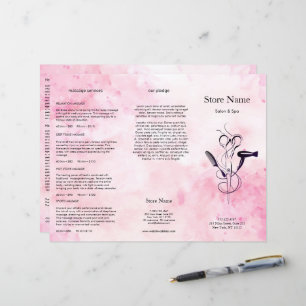 Rosa vattenfärg skönhetssalong Trifold Broschyr