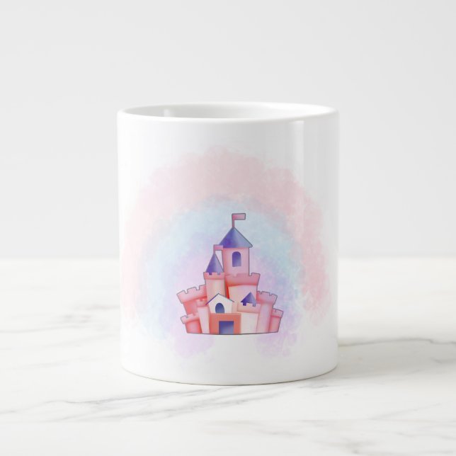 Rosa vattenfärg slott mugg jumbo mugg (Framsidan)