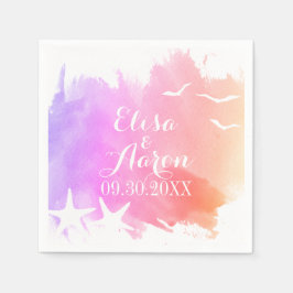 Rosa vattenfärg, stjärnfisk sommarbröllop pappersservett