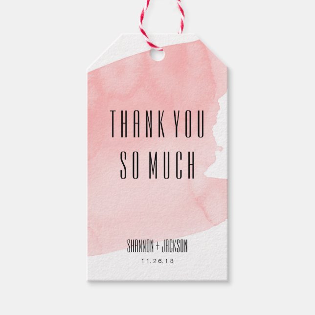 Rosa Vattenfärg Tvättar Märkrn Bröllopsfavoriter Presentetikett (Framsidan)