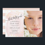 Rosa, vattenfärg x Guld Photo Bat mitzvah Inbjudningar<br><div class="desc">Den här Bat mitzvah fotoinbjudan för snyggt och elegant innehåller en färgad bakgrund för  rosa med faux guld stänk och skrift i svart. Baksidan har en vit bakgrund med  rosa rand. Anpassa den efter dina behov. Du hittar matchande produkter i min butik.</div>